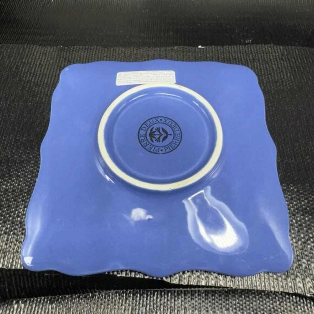 Pierre Deux Blue Square Dish Saucer‎ Ceramic Made In Portugal Dish Plate Vintage